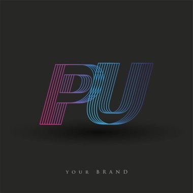 İlk harf logosu PU çizgili kompozisyona sahip mavi ve morumsu renklendirilmiş, şirket veya şirket kimliğiniz için vektör logo şablonu unsurları.