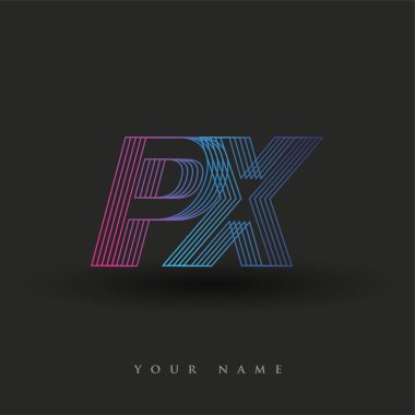 İlk harf logosu PX çizgili kompozisyona sahip mavi ve morumsu mavi renkli, şirket veya şirket kimliğiniz için vektör logo şablonu unsurları.