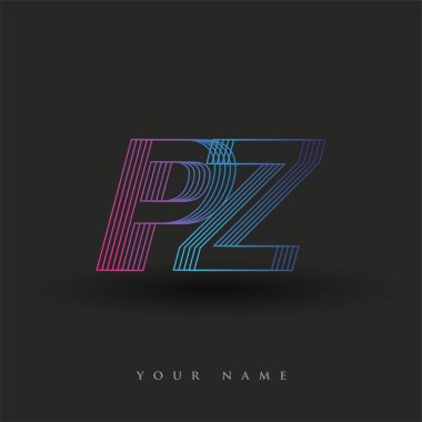İlk harf logosu PZ çizgili kompozisyona sahip mavi ve morumsu mavi renkli, şirketiniz veya şirket kimliğiniz için vektör logo şablonu unsurları.