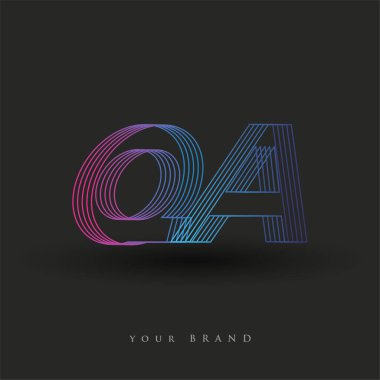 Çizgili kompozisyonu olan ilk harf QA renk mavi ve morumsu logo, işletme veya şirket kimliği için vektör logo tasarım şablonu ögeleri.