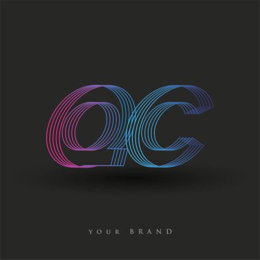 İlk harf logosu QC çizgili kompozisyona sahip mavi ve morumsu mavi renkli, şirket veya şirket kimliğiniz için vektör logosu şablon elemanları.