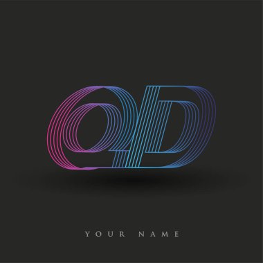 İlk harf logosu QD çizgili kompozisyonu olan mavi ve morumsu mavi renkli, şirket veya şirket kimliğiniz için vektör logosu şablon elemanları.