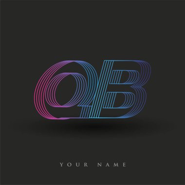 İlk harf logosu QB çizgili kompozisyona sahip mavi ve morumsu mavi renkli, şirket ya da şirket kimliğiniz için vektör logo şablonu unsurları.