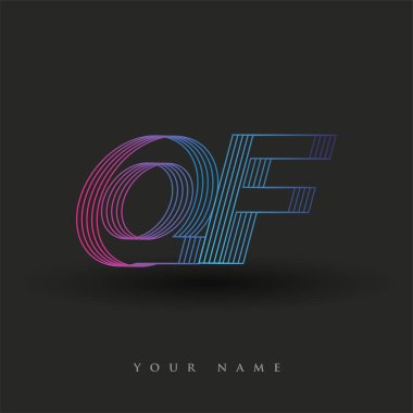 İlk harf logosu QF renkli mavi ve morumsu çizgili bileşim, Vector logo tasarım şablonu elemanları iş veya şirket kimliğiniz için.