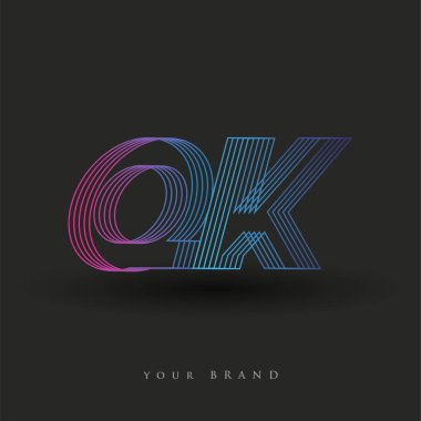 ilk harf logosu QK renkli mavi ve morumsu çizgili kompozisyon, Vector logo şablonu elemanları iş veya şirket kimliğiniz için.