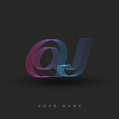 İlk harf logosu QJ çizgili kompozisyon ile mavi ve morumsu renklendirilmiş, şirketiniz veya şirket kimliğiniz için vektör logo şablonu unsurları tasarımı.