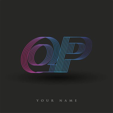 İlk harf QP logosu çizgili kompozisyona sahip mavi ve morumsu renklendirilmiş, şirketiniz veya şirket kimliğiniz için vektör logosu şablonu unsurları..