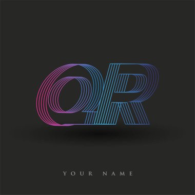 İlk harf logosu QR renkli mavi ve morumsu çizgili kompozisyon, şirket veya şirket kimliğiniz için vektör logo tasarım şablonu unsurları.