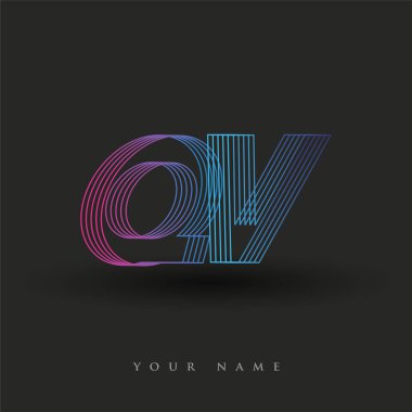 İlk harf logosu QV renkli mavi ve morumsu çizgili kompozisyon, şirket veya şirket kimliğiniz için vektör logo tasarım şablonu unsurları.