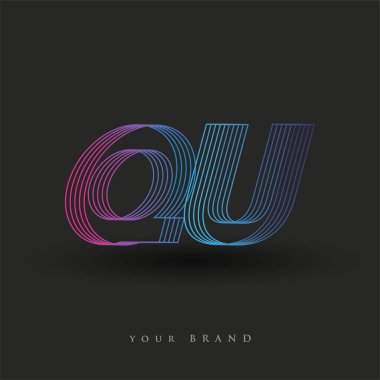 İlk harf logosu QU renkli mavi ve morumsu çizgili kompozisyon, Vector logo şablonu elemanları iş veya şirket kimliğiniz için.