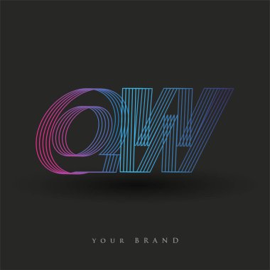 İlk harf logosu QW renkli mavi ve morumsu çizgili kompozisyon, şirket veya şirket kimliğiniz için vektör logo tasarım şablonu unsurları.