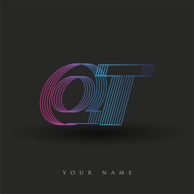 İlk harf logosu QT renkli mavi ve morumsu çizgili bileşim, Vector logo tasarım şablonu elemanları iş veya şirket kimliğiniz için.