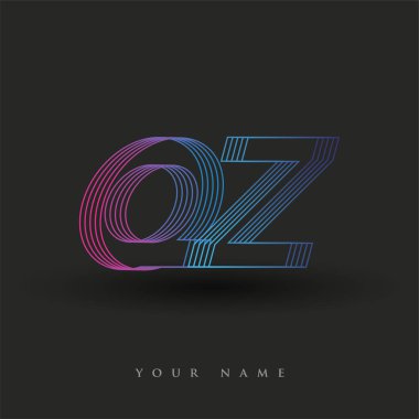 İlk harf logosu QZ çizgili kompozisyona sahip mavi ve morumsu mavi renkli, şirket veya şirket kimliğiniz için vektör logosu şablon elemanları.