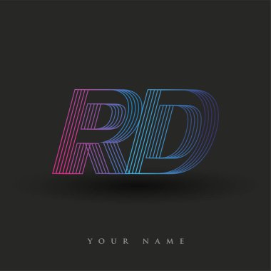 İlk harf Ar-Ge logosu çizgili kompozisyon ile mavi ve morumsu renklendirilmiş, şirketiniz veya şirket kimliğiniz için vektör logo tasarım şablonu unsurları.