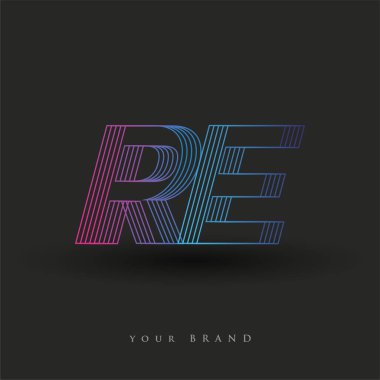 İlk harf logosu RE renkli mavi ve morumsu çizgili kompozisyon, Vector logo şablonu elemanları işletmeniz veya şirket kimliğiniz için.