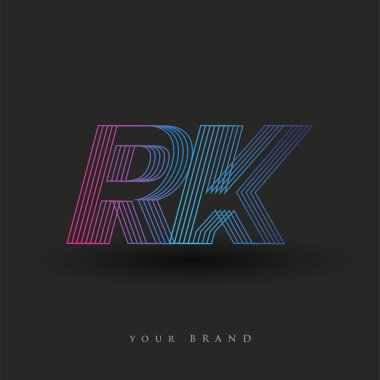 İlk harf logosu RK çizgili kompozisyona sahip mavi ve morumsu renkli RK logosu, şirketiniz veya şirket kimliğiniz için vektör logo şablonu unsurları.
