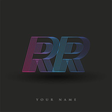 İlk harf logosu RR renkli mavi ve morumsu çizgili kompozisyon, şirket veya şirket kimliğiniz için vektör logo tasarım şablonu unsurları.