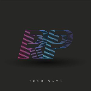 İlk harf logosu RP çizgili kompozisyona sahip mavi ve morumsu renkler, şirket veya şirket kimliğiniz için vektör logosu şablon elemanları.