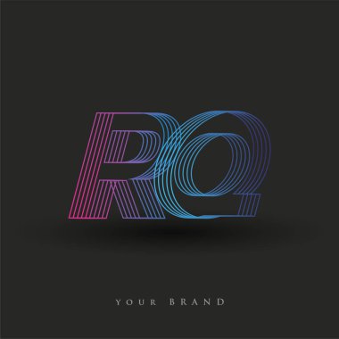 İlk harf logosu RQ çizgili kompozisyona sahip mavi ve morumsu renkler, şirket veya şirket kimliğiniz için vektör logo şablonu unsurları.