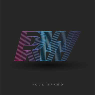 İlk harf logosu RW renkli mavi ve morumsu çizgili kompozisyon, şirket veya şirket kimliğiniz için vektör logo şablonu unsurları.