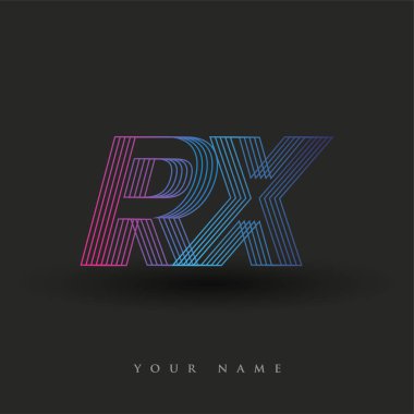İlk harf logosu RX çizgili kompozisyona sahip mavi ve morumsu mavi renkli, şirket veya şirket kimliğiniz için vektör logo şablonu unsurları.