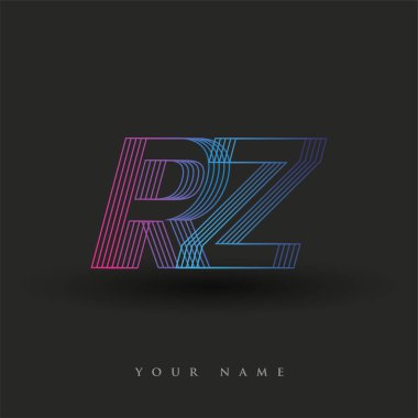 İlk harf logosu RZ çizgili kompozisyona sahip mavi ve morumsu mavi renkli, şirket veya şirket kimliğiniz için vektör logo şablonu unsurları.