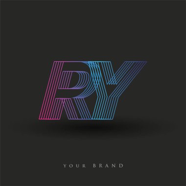 İlk harf RY logosu çizgili kompozisyona sahip mavi ve morumsu mavi renkli, şirketiniz veya şirket kimliğiniz için vektör logo şablonu unsurları tasarımı.