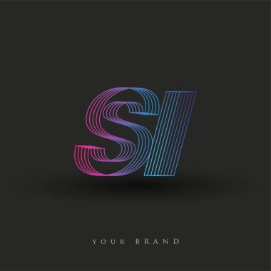 İlk harf logosu SI renkli mavi ve morumsu çizgili kompozisyon, Vector logo tasarım şablonu elemanları işletmeniz veya şirket kimliğiniz için.
