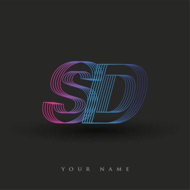 İlk harf logosu SD renkli mavi ve morumsu çizgili kompozisyon, Vector logo tasarım elemanları işletmeniz veya şirket kimliğiniz için.