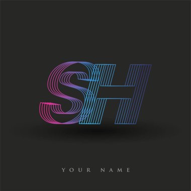 İlk harf logosu SH renkli mavi ve morumsu çizgili kompozisyon, Vector logo tasarım şablonu elemanları iş veya şirket kimliğiniz için.