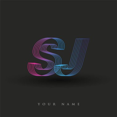 İlk harf logosu SJ çizgili kompozisyon ile mavi ve morumsu renklendirilmiş, şirketiniz veya şirket kimliğiniz için vektör logo şablonu unsurları tasarladı.