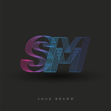 İlk harf logosu çizgili kompozisyonu olan mavi ve morumsu SM logosu, şirket veya şirket kimliğiniz için vektör logosu şablonu unsurları.