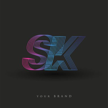 İlk harf logosu SK renkli mavi ve morumsu çizgili kompozisyon, şirket veya şirket kimliğiniz için vektör logo tasarım şablonu unsurları.