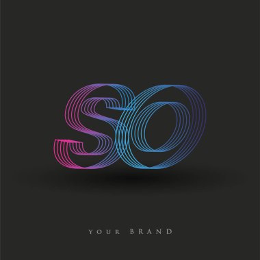 İlk harf logosu. Çizgili kompozisyona sahip mavi ve morumsu. İşiniz veya şirket kimliğiniz için vektör logosu şablonu unsurları..