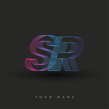 İlk harf logosu SR renkli mavi ve morumsu çizgili kompozisyon, şirket veya şirket kimliğiniz için vektör logosu şablon elemanları.