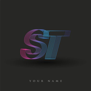 İlk harf logosu ST renkli mavi ve morumsu çizgili bileşim, Vector logo tasarım şablonu elemanları işletmeniz veya şirket kimliğiniz için.