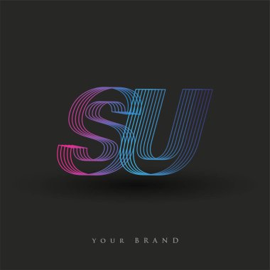 İlk harf logosu SU renkli mavi ve morumsu çizgili kompozisyon, şirket veya şirket kimliğiniz için vektör logo şablonu unsurları.
