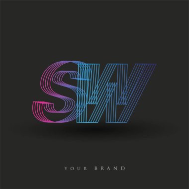 İlk harf logosu SW renkli mavi ve morumsu çizgili kompozisyon, Vector logo tasarım şablonu elemanları iş veya şirket kimliğiniz için.