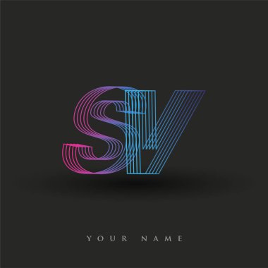 İlk harf logosu SV renkli mavi ve morumsu çizgili kompozisyon, Vector logo şablonu elemanları iş veya şirket kimliğiniz için.
