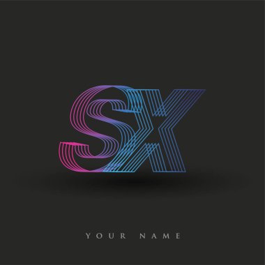 İlk harf logosu SX renkli mavi ve morumsu çizgili kompozisyon, şirket veya şirket kimliğiniz için vektör logo şablonu unsurları.