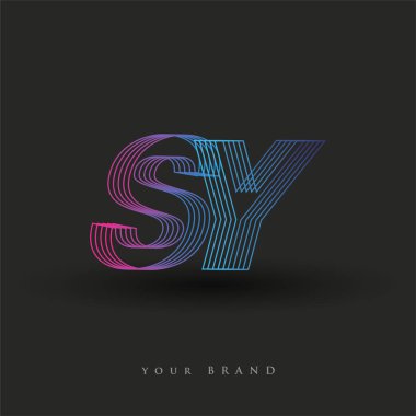İlk harf logosu SY renkli mavi ve morumsu çizgili kompozisyon, şirket veya şirket kimliğiniz için vektör logo şablonu unsurları.