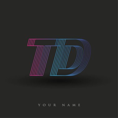 İlk harf logosu TD renkli mavi ve morumsu çizgili bileşim, Vector logo tasarım şablonu elemanları iş veya şirket kimliğiniz için.