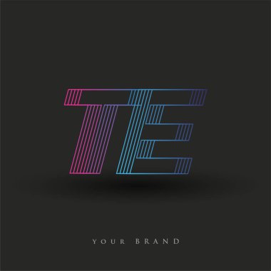İlk harf logosu TE renk mavi ve morumsu çizgili kompozisyon, şirket veya şirket kimliğiniz için vektör logo tasarım şablonu unsurları.