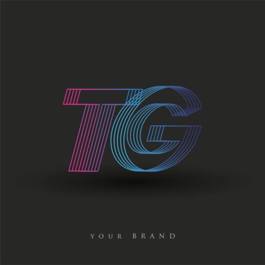 İlk harf logosu TG renkli mavi ve morumsu çizgili kompozisyon, Vector logo şablonu elemanları iş veya şirket kimliğiniz için.
