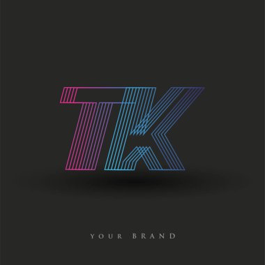 İlk harf logosu TK renklendirilmiş mavi ve morumsu çizgili, Vector logo tasarım şablonu elemanları işletmeniz veya şirket kimliğiniz için.