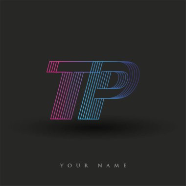 İlk harf logosu TP çizgili kompozisyona sahip mavi ve mor renkli TP, şirketiniz veya şirket kimliğiniz için vektör logosu şablon elemanları.