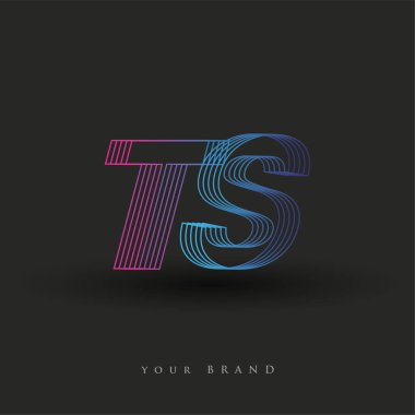 İlk harf TS logosu çizgili kompozisyona sahip mavi ve morumsu tonlar, şirketiniz veya şirket kimliğiniz için vektör logo şablonu unsurları.