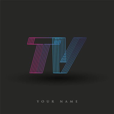 İlk harf logo TV mavi ve morumsu çizgili kompozisyon, Vector logo tasarım elemanları işletme veya şirket kimliği için.