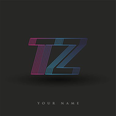 İlk harf logosu TZ çizgili kompozisyona sahip mavi ve morumsu TZ, şirketiniz veya şirket kimliğiniz için vektör logo şablonu unsurları.