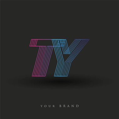 İlk harf TY renkli logosu çizgili kompozisyonu olan mavi ve morumsu mavi renkli, şirketiniz veya şirket kimliğiniz için vektör logo şablonu unsurları.